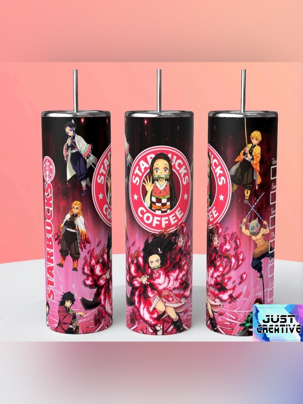 Starbucks Pink and Black Anime Character Stainless Tumbler